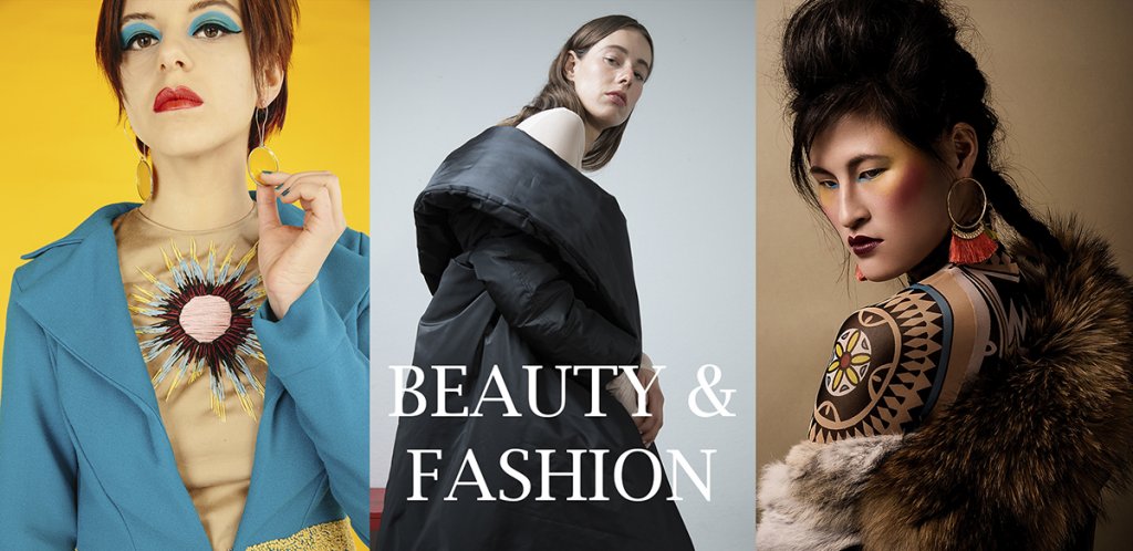 "Collage titled 'Beauty Fashion Editorial' featuring stunning fashion and makeup creations by Anett Alexandra Bulano. Images by photographers Lara Wilde and Vlada Migas."