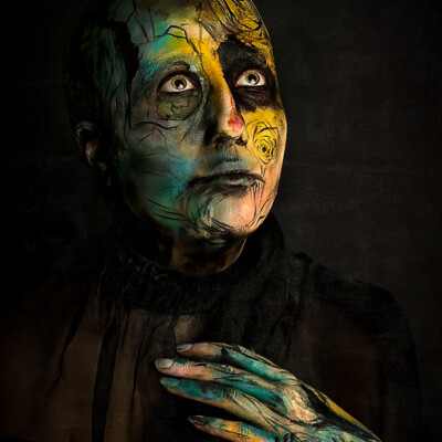 Explore the limitless creativity of abstract body art with model Celine M. as she becomes a living masterpiece. Makeup, baldness and photography by Anett Alexandra Bulano. π¨β¨ #AbstractArt #BodyPainting #ExpressiveCreativity Abstract body art photography featuring model Celine M., adorned in swirling strokes of vibrant greens, yellows, blues and reds, with a bold baldcap setting the tone of the canvas.